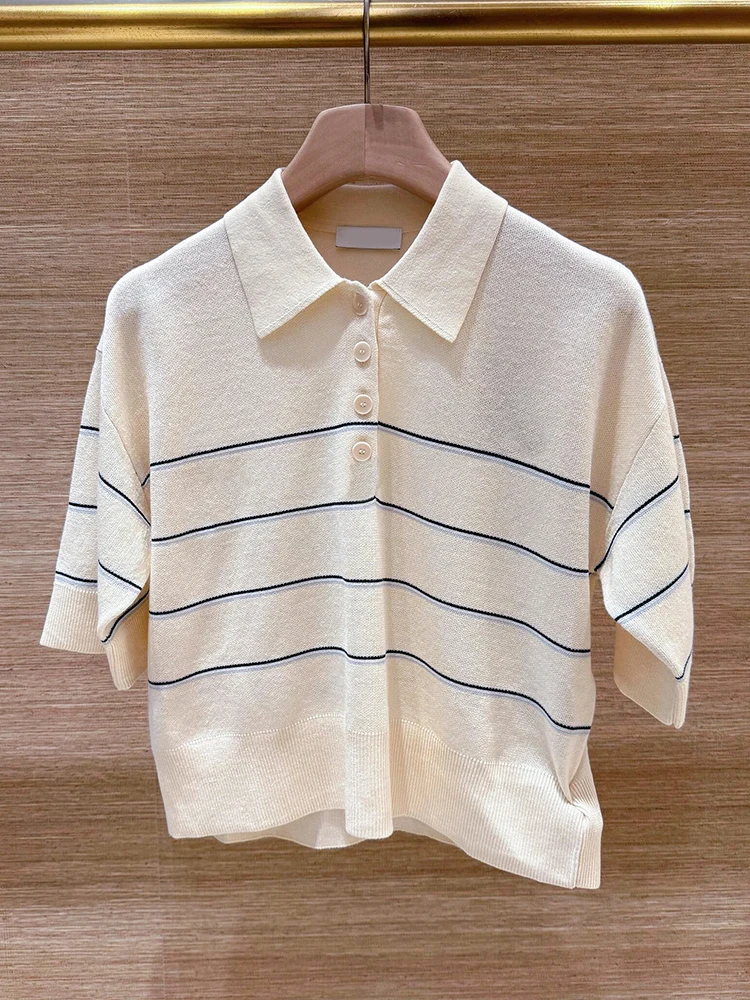 

Spring Season Women's Ne Knitted Sweater Striped Academic Sle Top High End European Faion Home South Oil