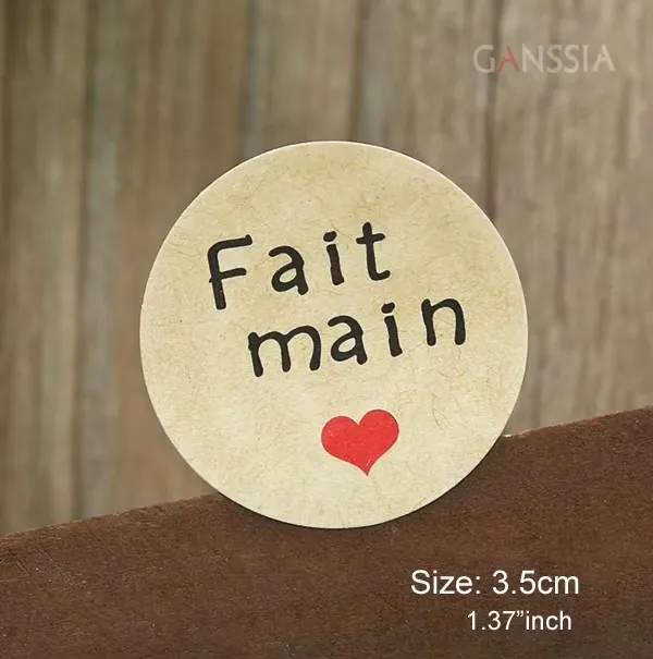 100pcs/lot Dia:3.5cm Kraft Paper Handmade Seal Stickers French Language 