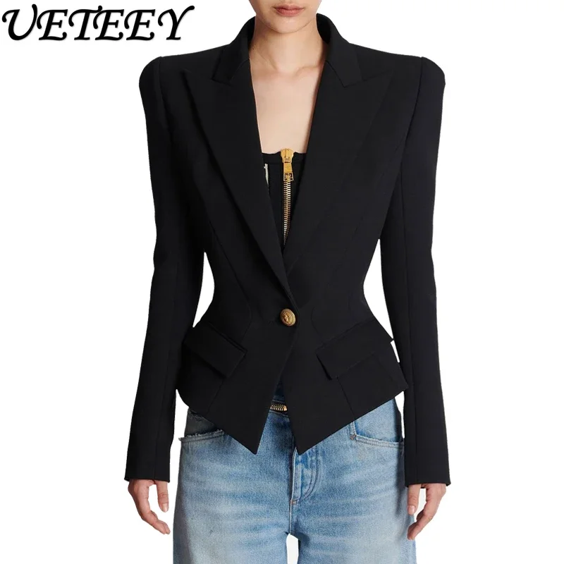 Fashionable High-End Design Sense Slim Fit Business Suit Coat for Women 2023 Autumn New Elegant One Button All-Matching Blazer