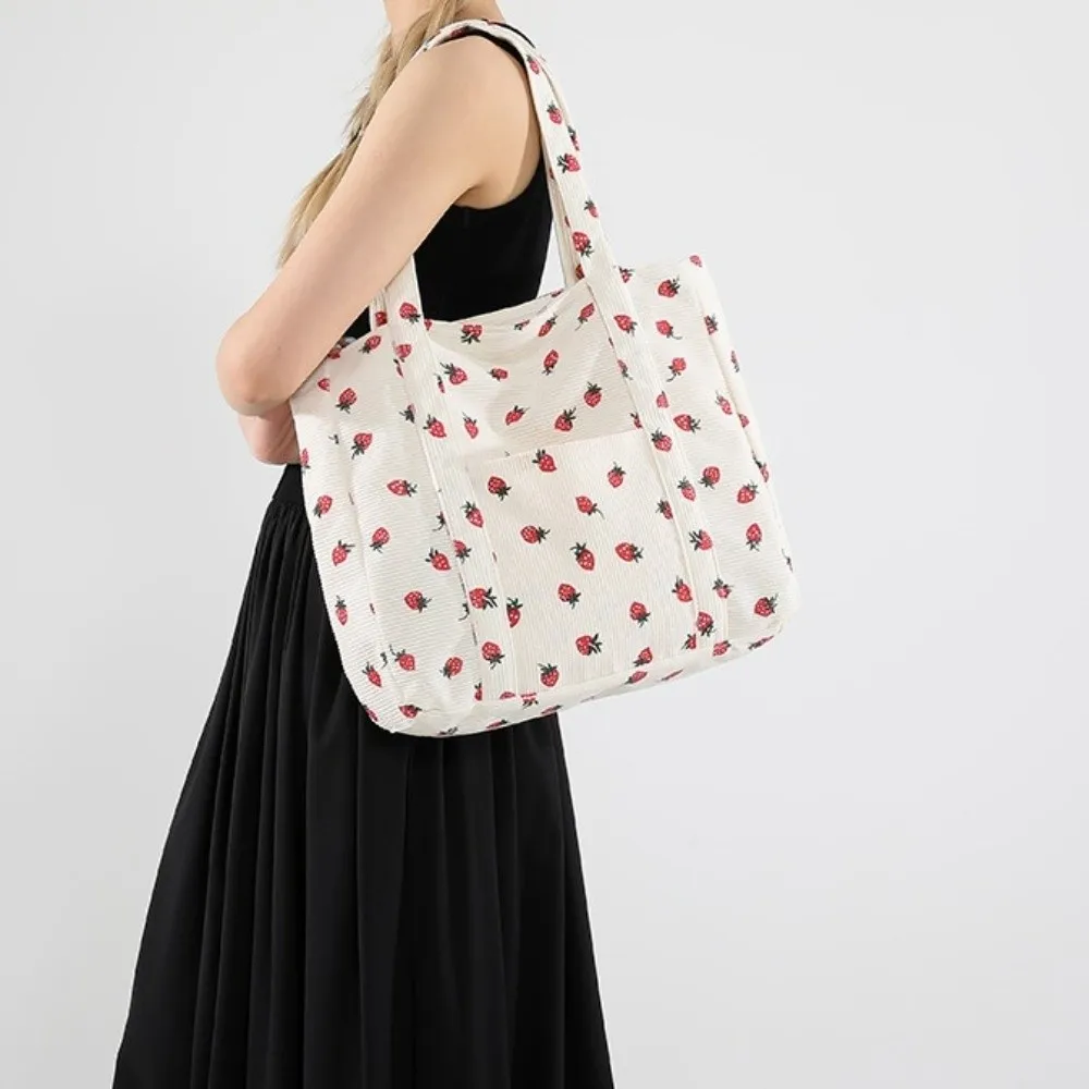 

Strawberry Fruit Strawberry Tote Bag Large Capacity Fashion Fruit Shoulder Bag All-match Corduroy Fruit Handbag Streetwear