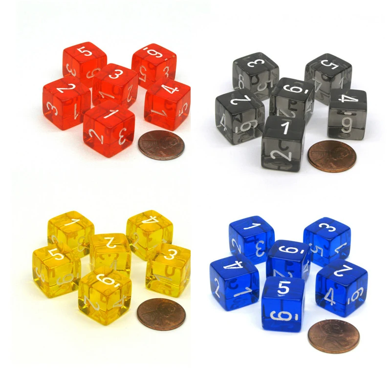 10Pcs/set New 16MM Clearly 6-sided Digital Props Dice Number 1-6 Transparent D6 Dices