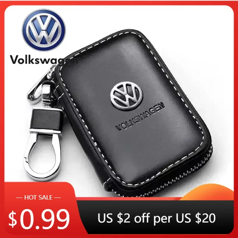 

For VW New Leather Car Key Bag Keychain Protective Case for Volkswagen Passat Santana Touareg Tiguan Golf Jetta Beetle Scirocco