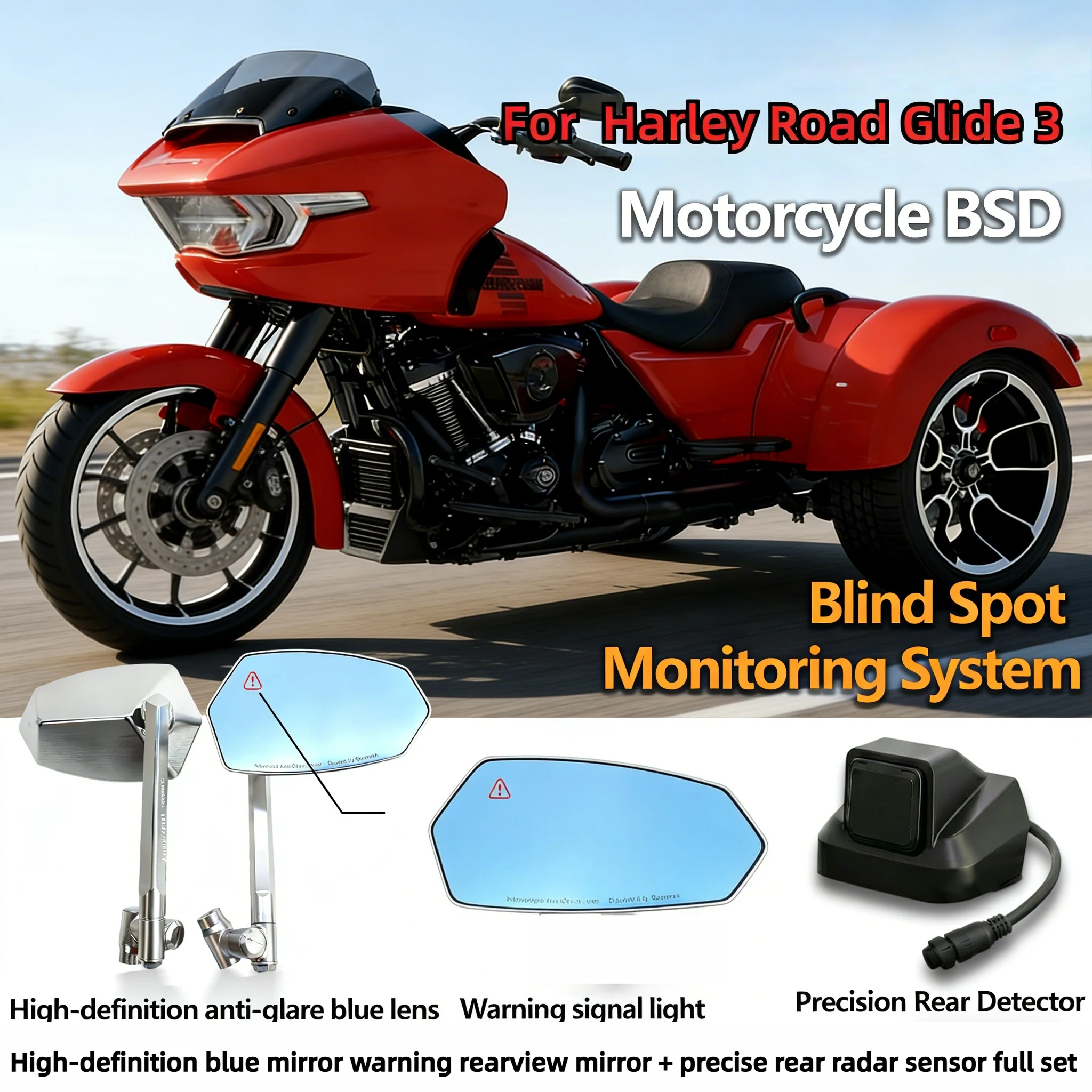 

2026 for Harley Road Glide 3 High Definition Radar Rearview Mirror Blind Spot Monitoring and Anti-Glare Precise Rear Sensors