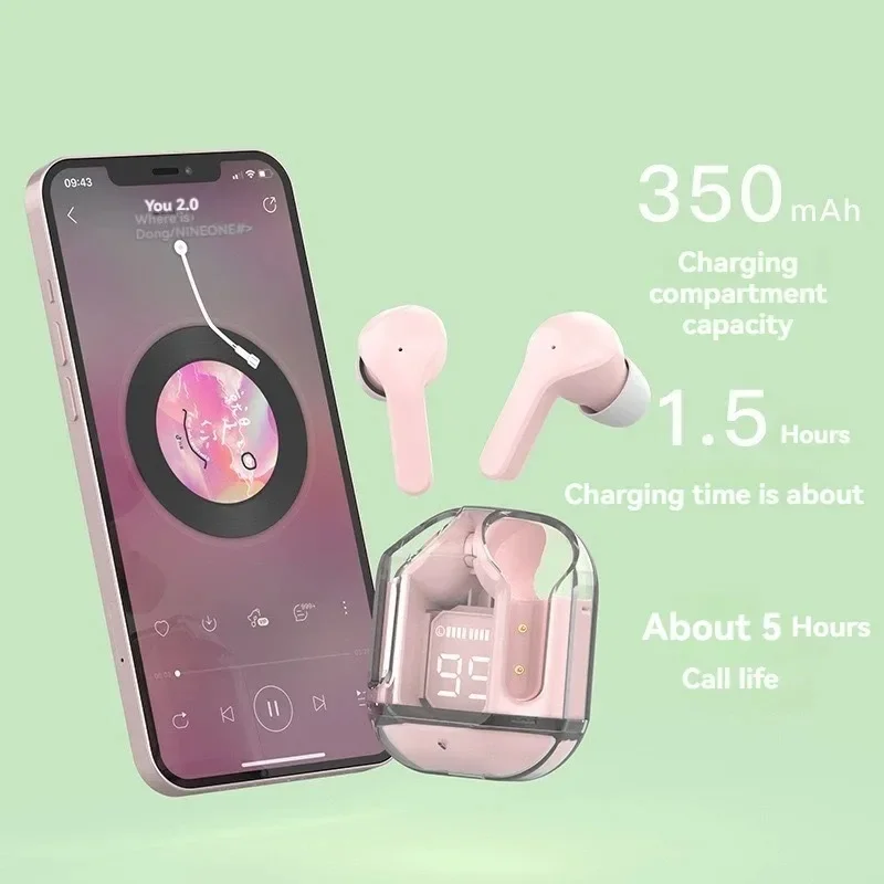 Air31 TWS Display digitale trasparente Auricolare Bluetooth 5.3 Sport Gaming Cuffie con cancellazione del rumore per cuffie Android e iPhone