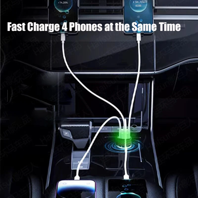 380W Car Phone Charger USB C Dual PD 4 in 1 with Voltage Display Super Fast Charge Adapter For iPhone Xiaomi Oppo Vivo Samsung