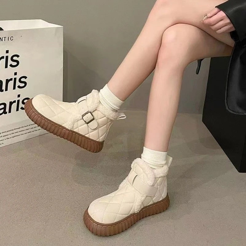 

Winter Plush Round Toe Chunky Woman Shoes Chic and Elegant Designer Luxury Booties Trend 2025 New in Goth Snow Boots for Women