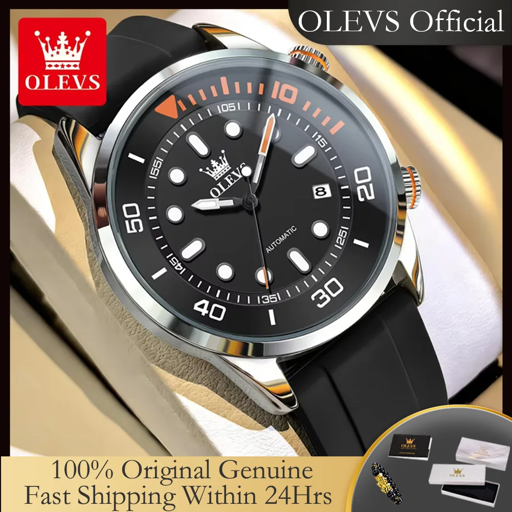 OLEVS 6751 Original Automatic Men's Watches Fashion Silicone Strap Water Green Ghost Diving Series Mechanical Watches for Man