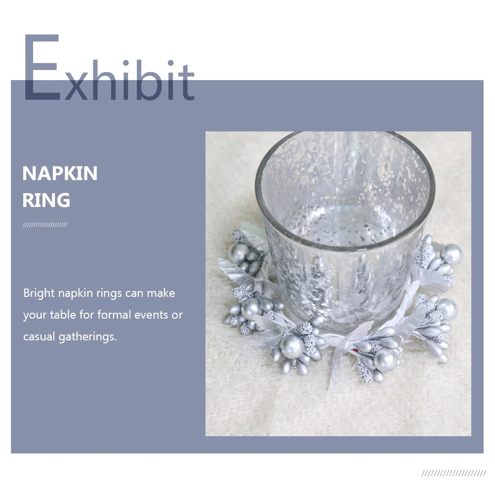 

4Pcs Exquisite Silver Berries Wreath Napkin Holder Sturdy Lightweight Table Setting Decor Napkin Holder Berries Wreath
