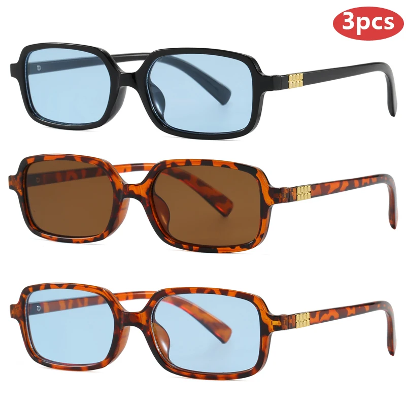 3pcs Classics Small Rectangle Sunglasses Sets Women Fashion Eyeglasses Minimalist Style Design Sunshade UV400 Glasses Unisex