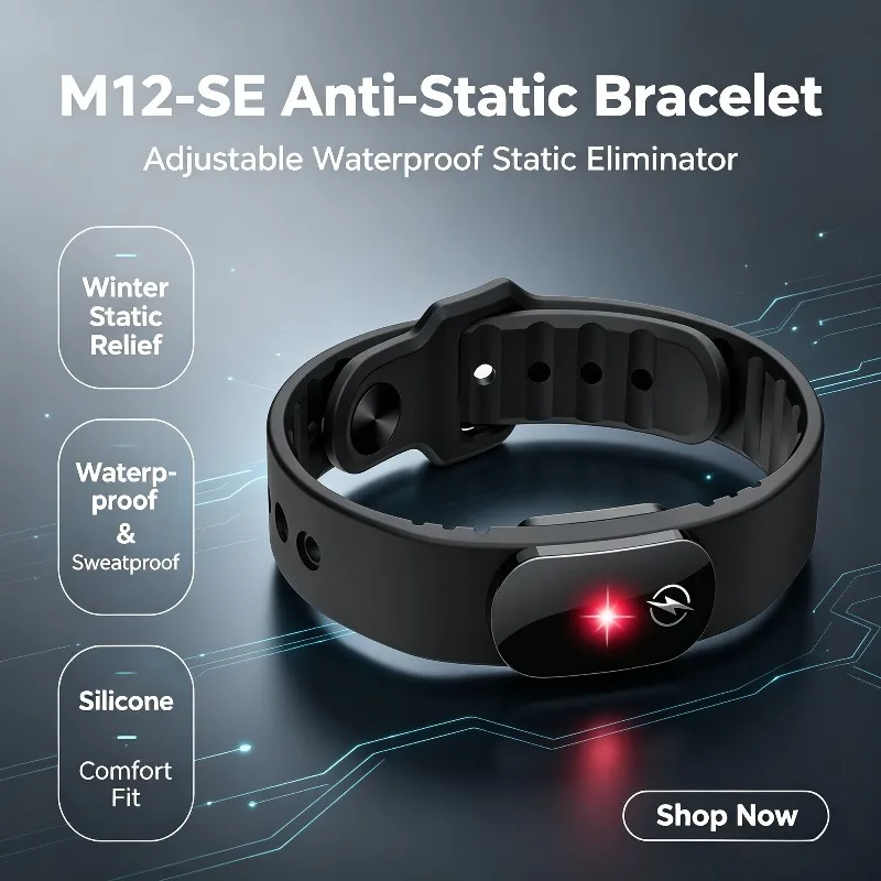 Anti-Static Silicone Bracelet for Men & Women, Adjustable Waterproof Winter Static Eliminator Wristband M12-SE