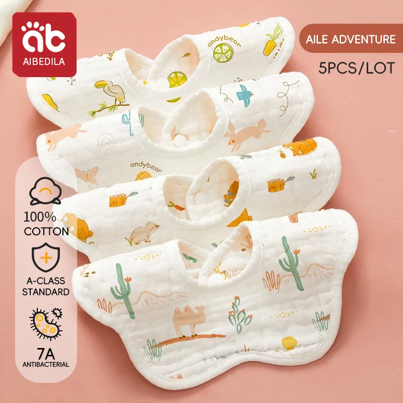 BABY Muslin Drool Bibs for Boys Girls 5 Pcs Adjustable Baby Bibs for Drooling and Teething Summer Soft Cotton Baby Bandana Bibs
