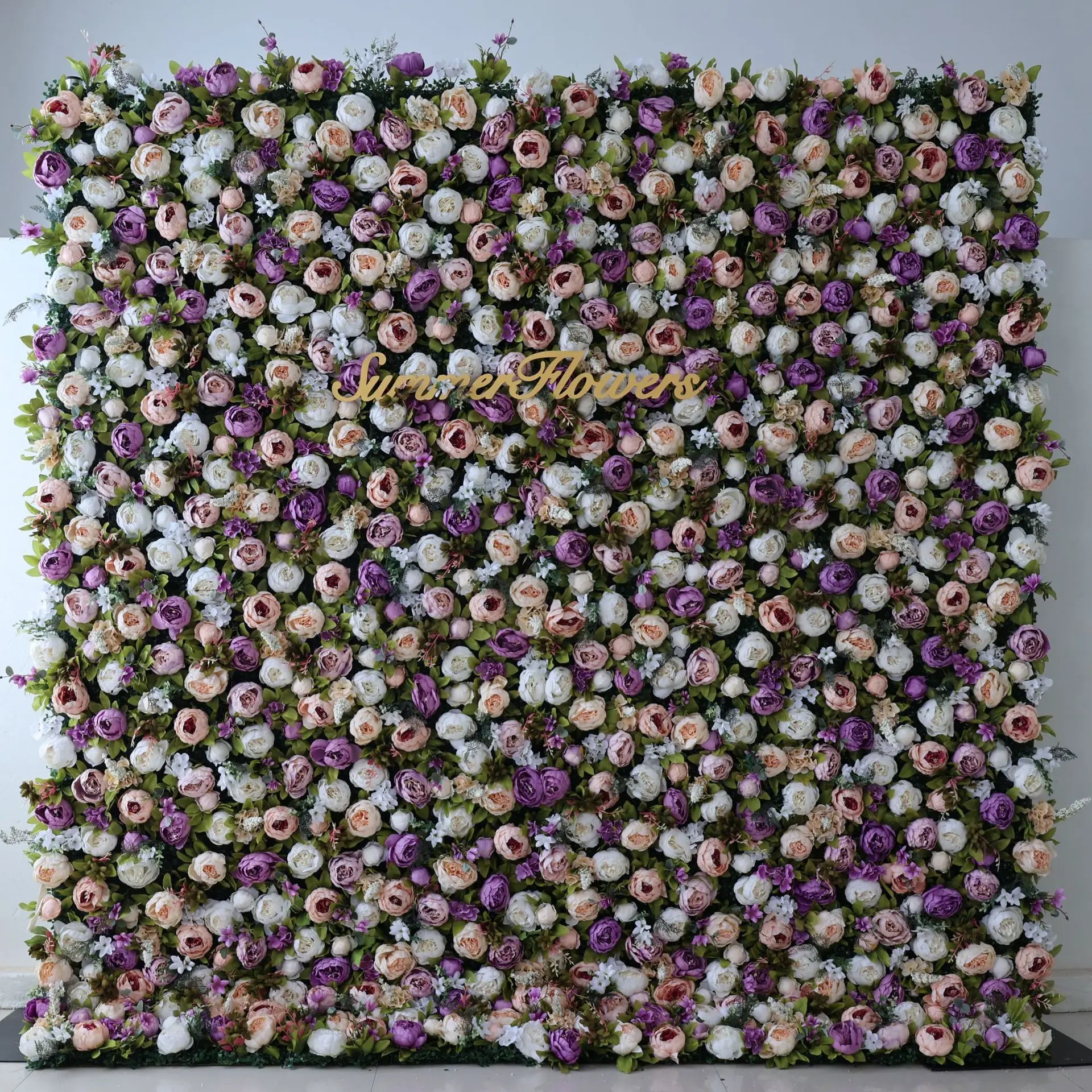 3D mixed flower series luxury purple roses white peony green leaves artificial rose wall Birthday party outdoor wedding