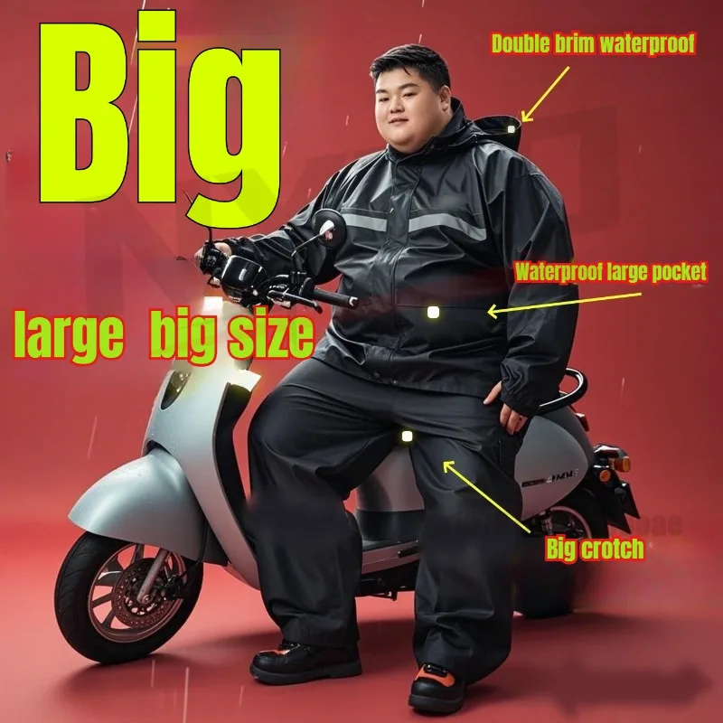 

Big size Raincoat Rain Pants Plus Fat Size Set 10XL Split 160kg Reflective Rainproof Motorcycle Rider Raincoat Double Layer