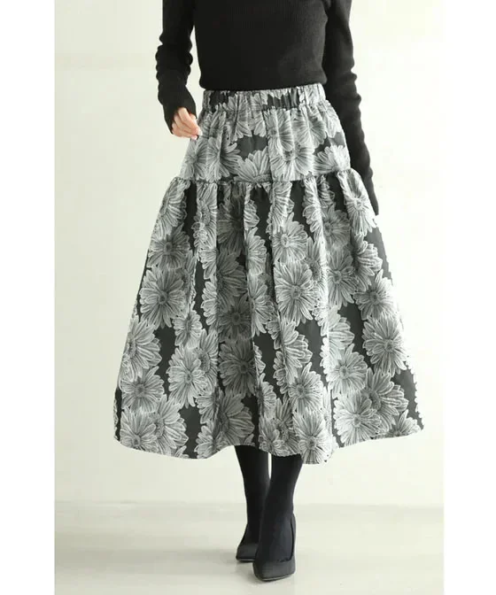 2024 Autumn Faldas Mujer De Moda Jacquard A-line Women Skirt Vintage Korean Jupe High Waist Big Swing Saia Vintage Loose Skirts