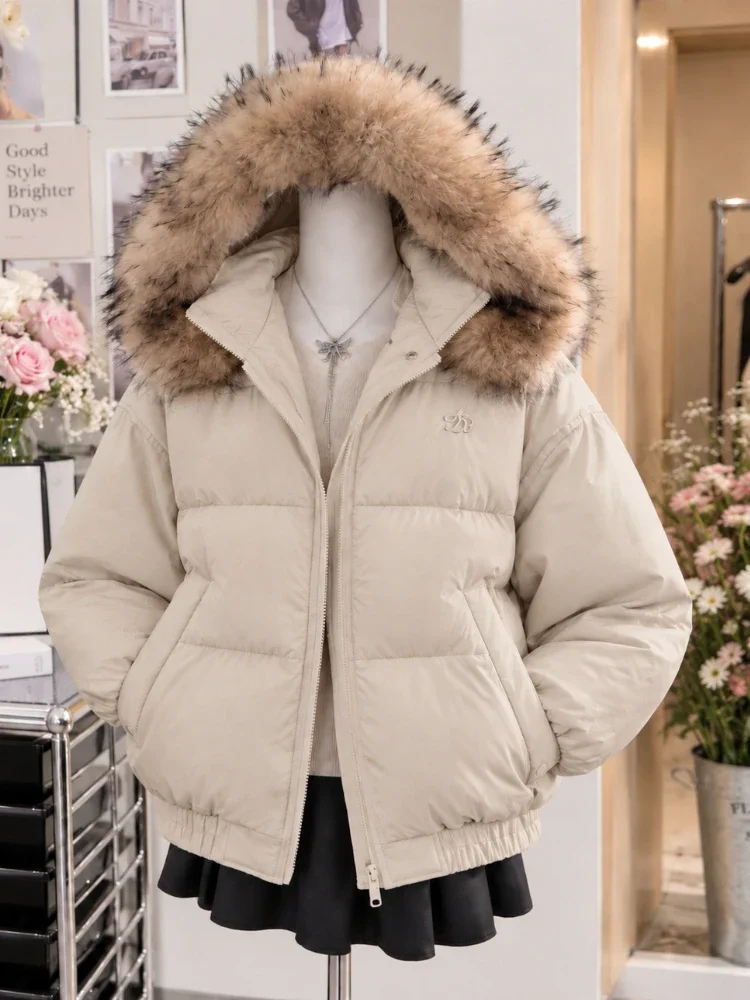 Autumn Winter Women Faux Fur Collar Parka Coat Y2K American Vintage Warm Cotton Padded Jacket Korean Fashion Casual Outwear Chic