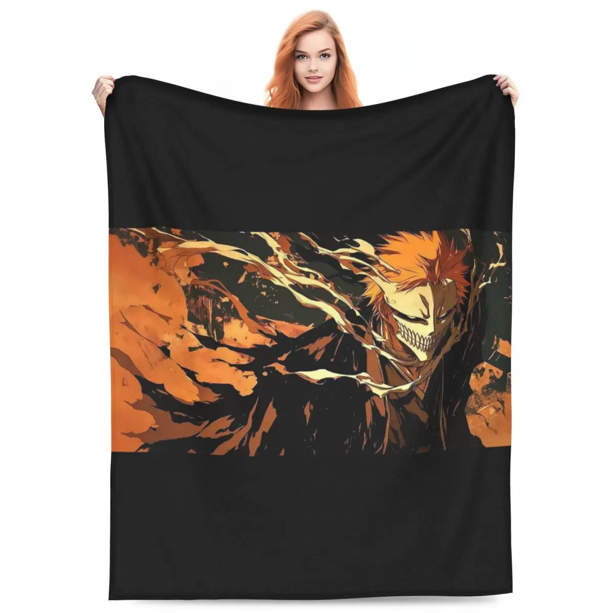 Ichigo Kurosaki Anime Blanket Fleece Sofa Throw Blanket Portable for Home Bedroom Office Throws Bedspread Quilt