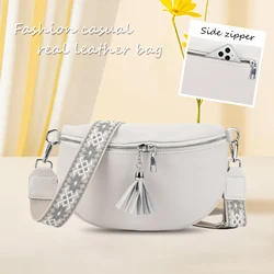 Women Genuine Leather Fanny Packs Fashion Banana Bags Guitar Strap Chest Bag Solid Color Shoulder Bags Ladies Luxury Brands Bags