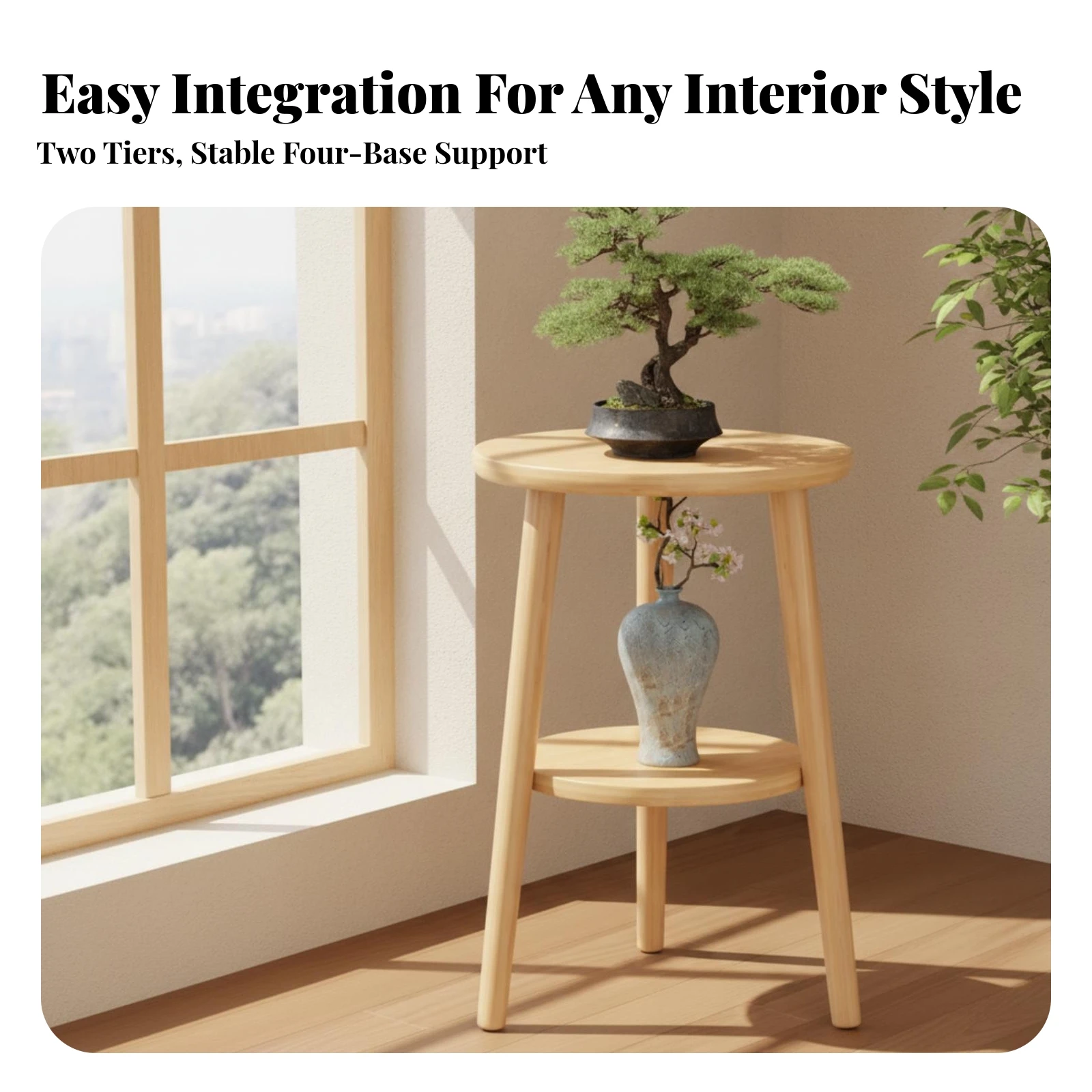 Freestanding Plant Stand with Circular Shelves Compact Two-Tier Plant Stand Floor Standing Shelf Long-Lasting Stylish
