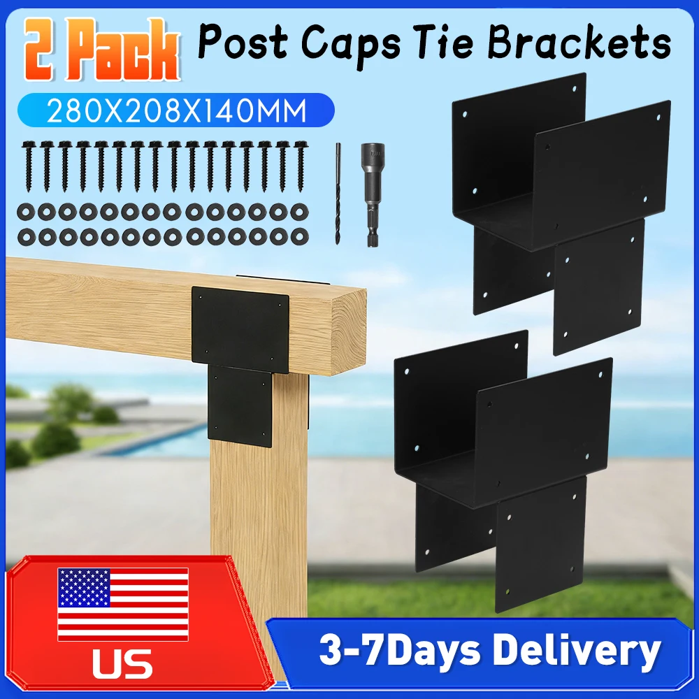 

2 Pack Heavy Duty Wood Beam Support Brackets Galvanized Steel 6x6 Post Caps Pergola Connector for Gazebo Deck Patio Structures ﻿
