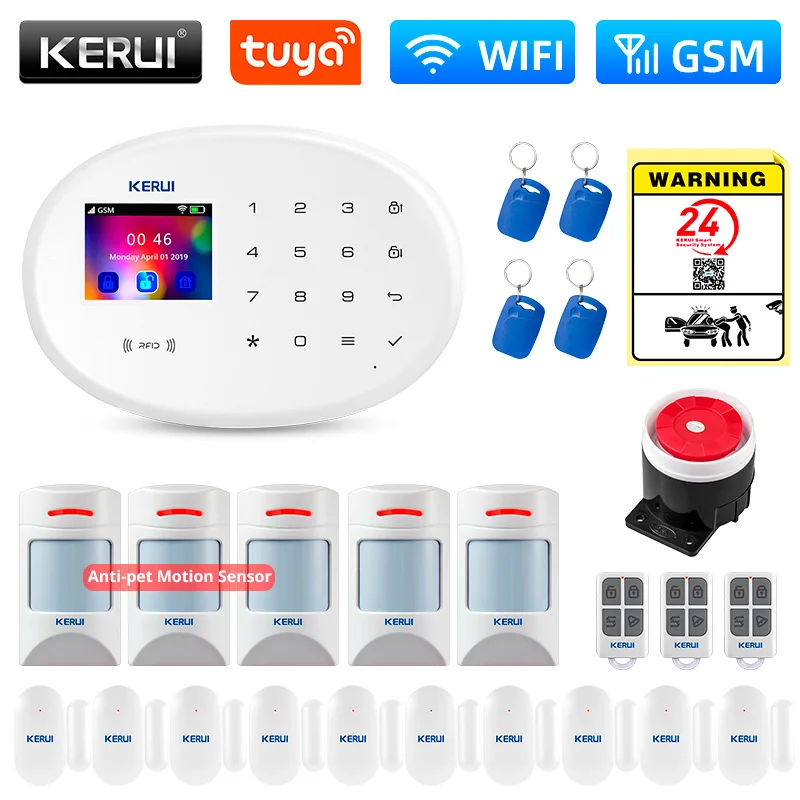 KERUI W202 Alarm System Smart Tuya Home Security WIFI 2G GSM Home Wireless APP Remote Control 2.4 Inch Screen Burglar Alarm