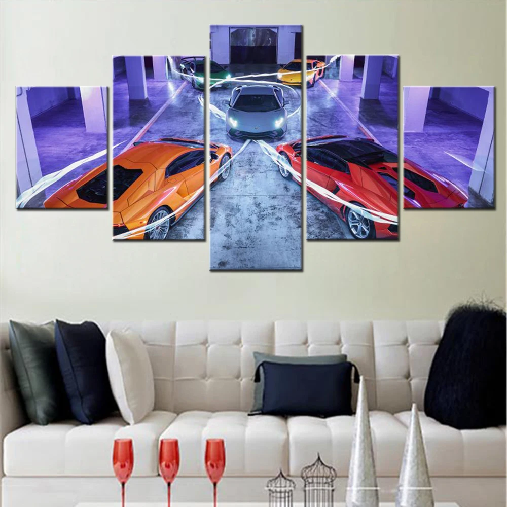 

5 Panels Canvas Wall Arts Home Decoration Painting Cool Car Aventador Wallpaper Living Room Modern Print Picture Bedroom Mural