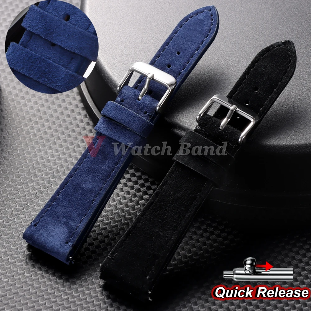 20mm 22mm Wildleder-Uhrenarmband mit Schnellverschluss, Handgenähte Rindsleder-Riemen, Armband für Herren-Uhren, Uhrenzubehör