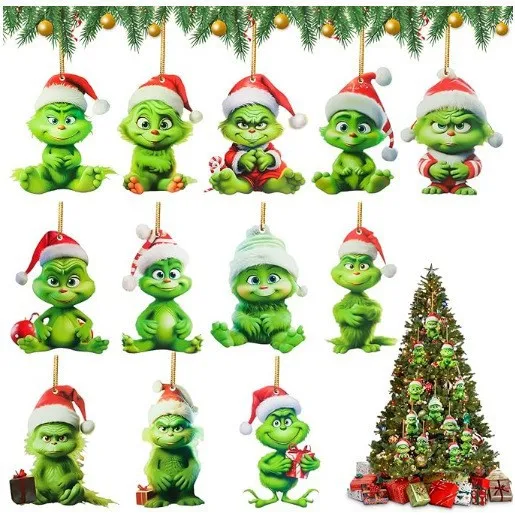 

12PCS/SET CHRISTMAS CARTOON ANIMATION CREATIVE PENDANT рождественская елка украшения акриловой плоский PENDANT ювелирные изделия фестиваль принадлежностей