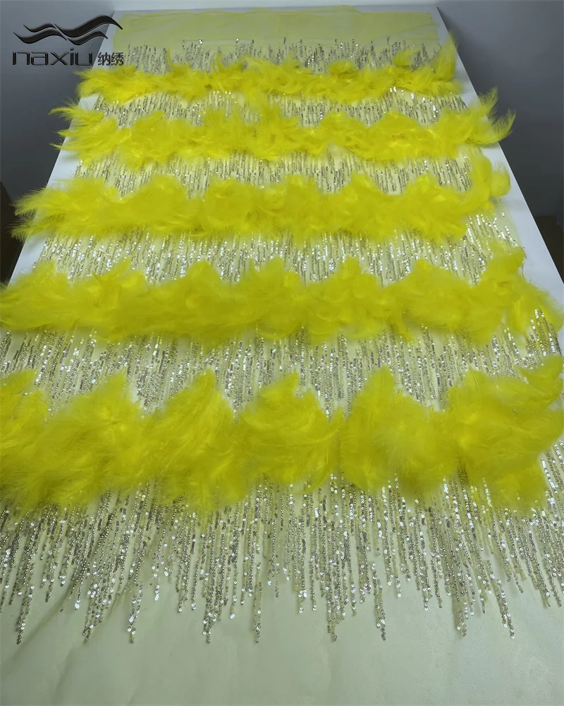 

Madison African 3D Feather Sequins Lace Fabric High-Quality Embroidered Beaded Nigerian French Tulle Material for Wedding Dress