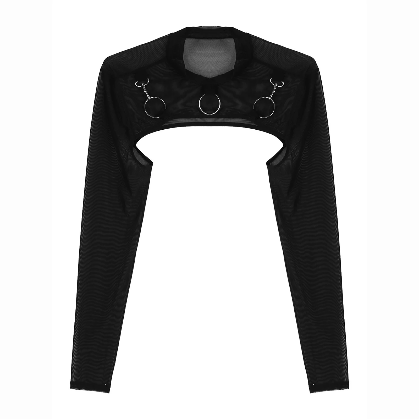 여성용 비키니 브라 커버 탑 세련된 긴 소매 O-링 장식 티셔츠 의상 액세서리 코트 탑용 어깨 걸이 목도리를 통해 볼 수 있습니다.