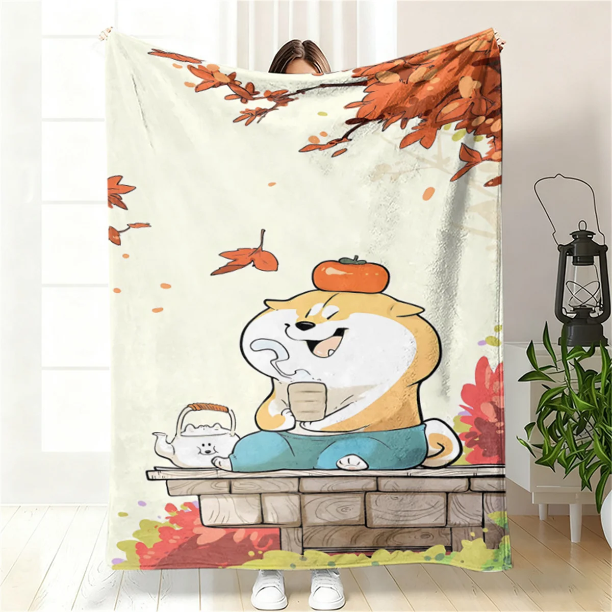 Kuscheldecke mit niedlichen Hunden im Blumenfeld, weiche, gemütliche Dekoration für Haustierliebhaber für Couch, Bett, Wohnzimmer und gemütliche Wohnbereiche