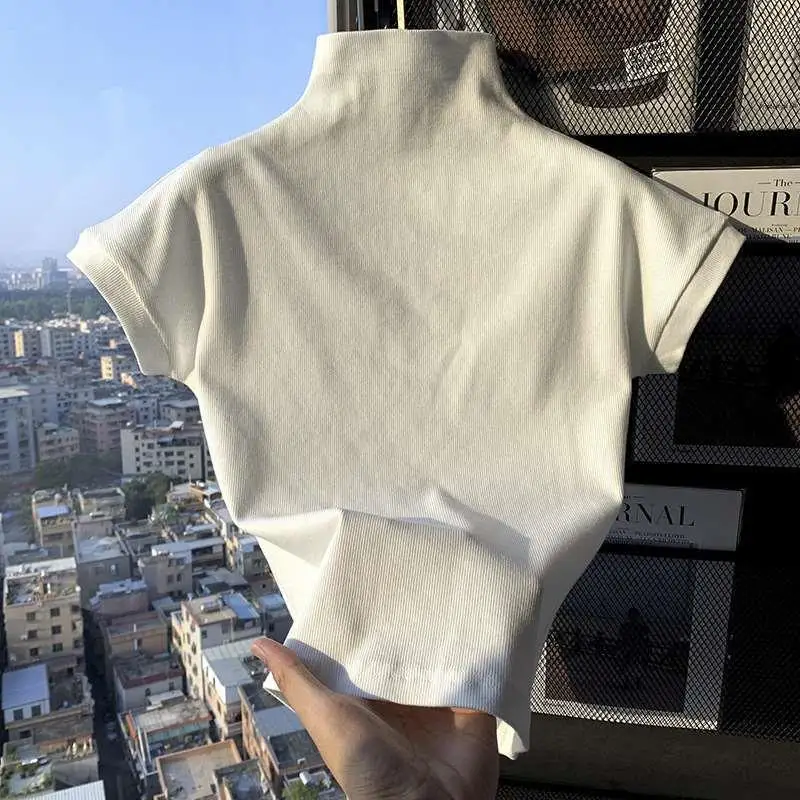 

Женская футболка с высоким воротником Pure Desire из мягкой кожи, осенняя коллекция, модная повседневная футболка