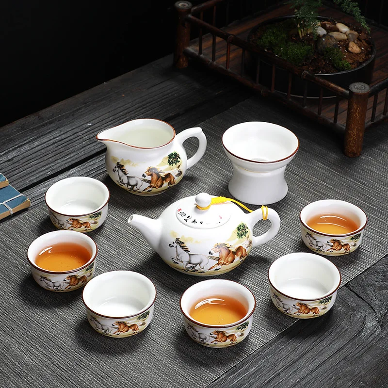 

6Cups Handmade Porcelain Glaze Color Kung Fu Tea Set Zen Tea Health Teaset Large Capacity Teapot Teacup Coffee Pot&Coffee Cups