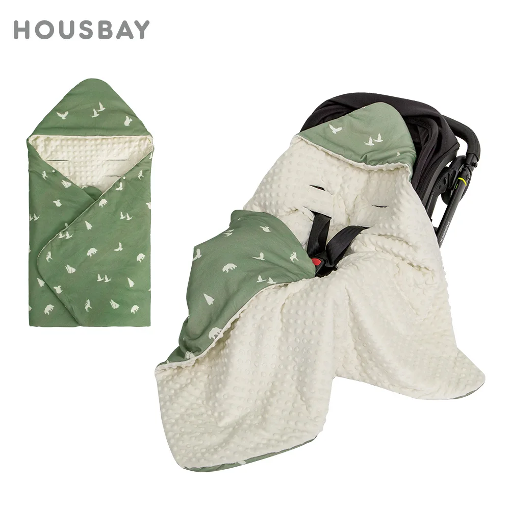 Infant Car Seat Blanket With Windproof Hooded 90*90Cm Double Sides Usable Autumn Winter Warm For Boys Girls Baby Blanket