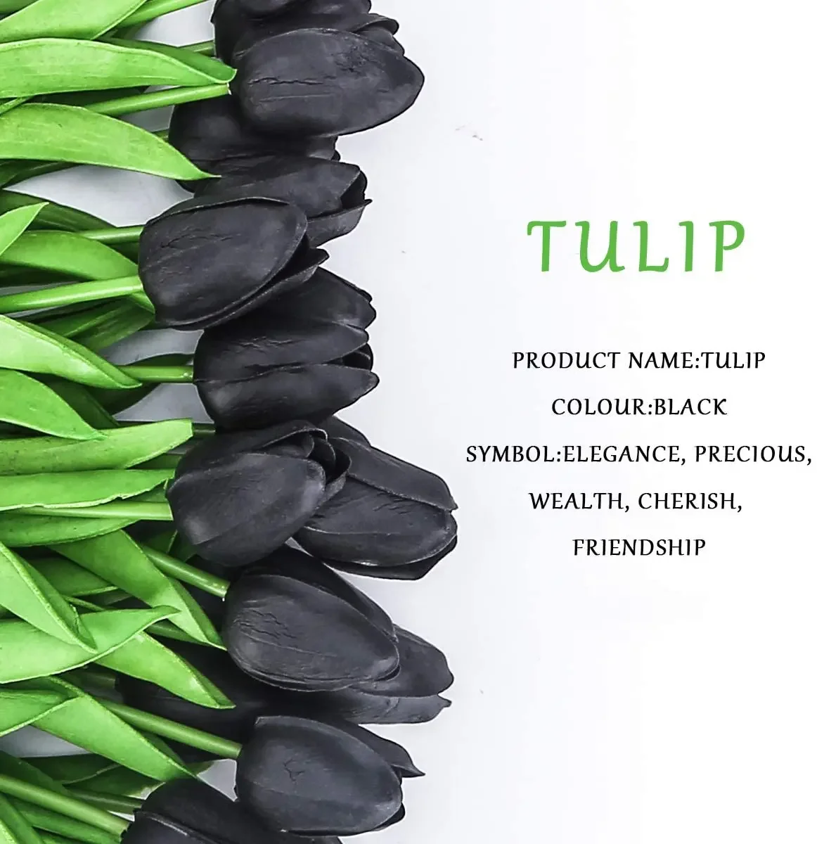 Artificial Tulip Fake Holland Mini Tulip Real Touch Flowers 20 Pcs for Wedding Decor DIY Home Party (Black)