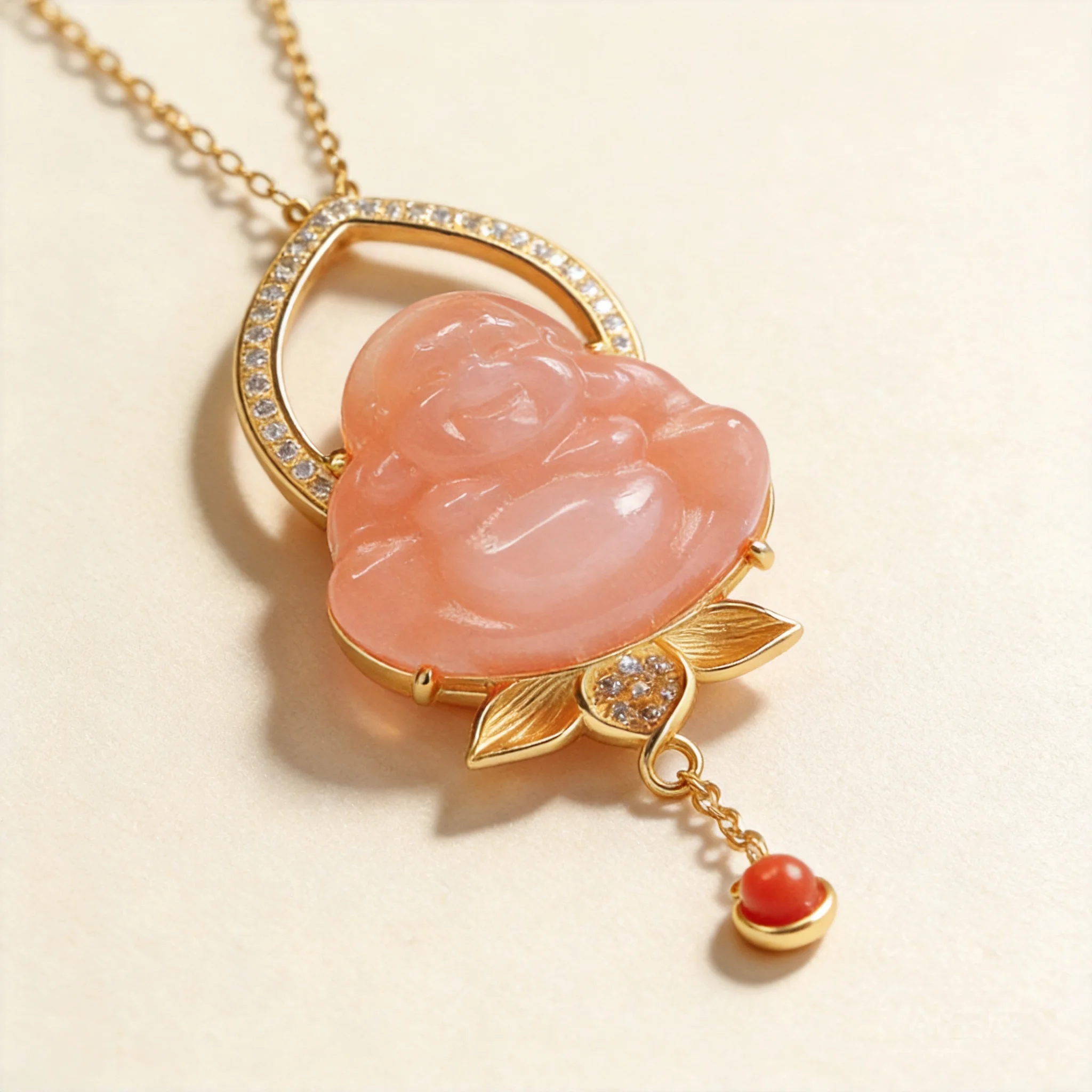 Chinese Style Lucky Natural Yanyuan Agate Laughing Buddha Pendant Necklace S925 Silver Gold Plated Inlaid Zircon Blessing Fortun