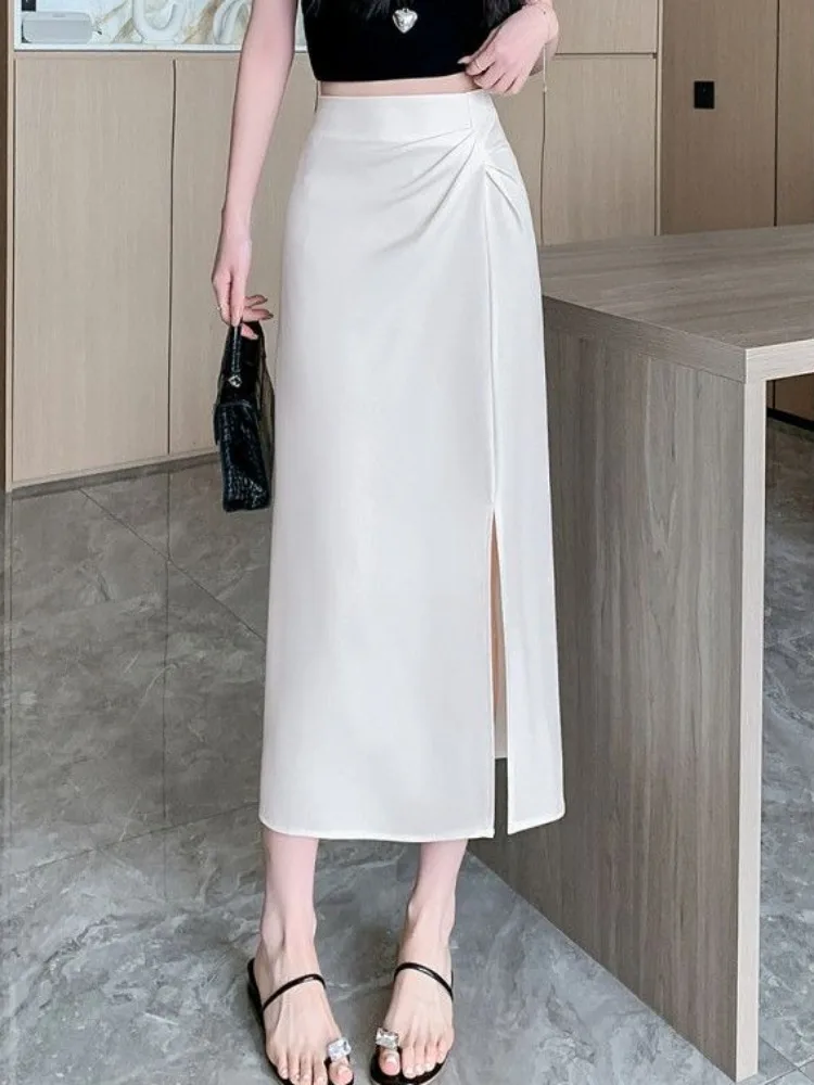 التنانير النسائية عالية الخصر مع شق الأزرق تنورة نسائية الكورية موضة صيف 2025 ألف خط الملابس الاتجاه الجمالية مبيعات مميزة V