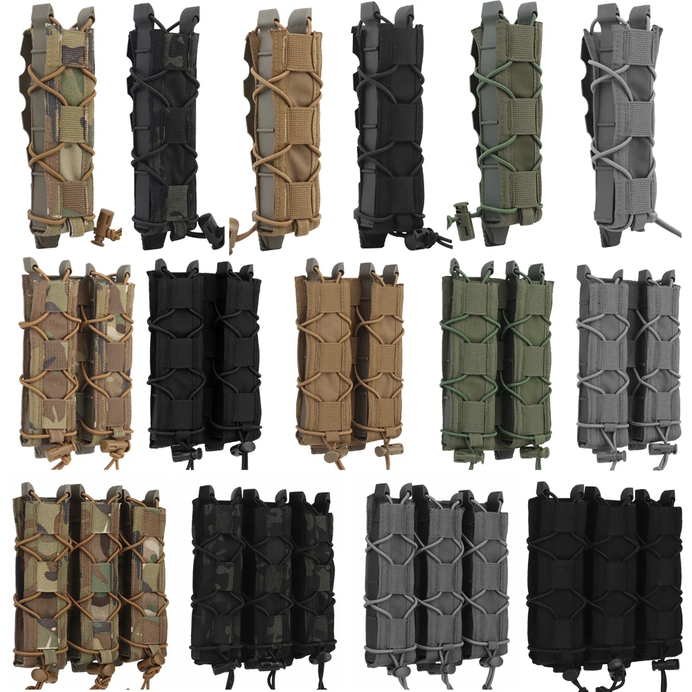 9mm Tactical Magazine Pouch Molle Open-Top Single Double Triple Mag Holster Fit MP5/MP7/.45 Flashlight Airsoft Hunting Accessory