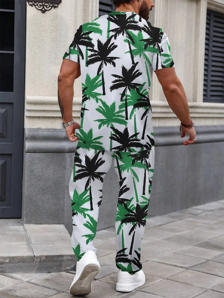 Trendy Fashion Short Sleeve Men's Pants Two Piece Hawaiian Style Print Street Fashion Daily Wear 2024 Summer Fashion Plus Size