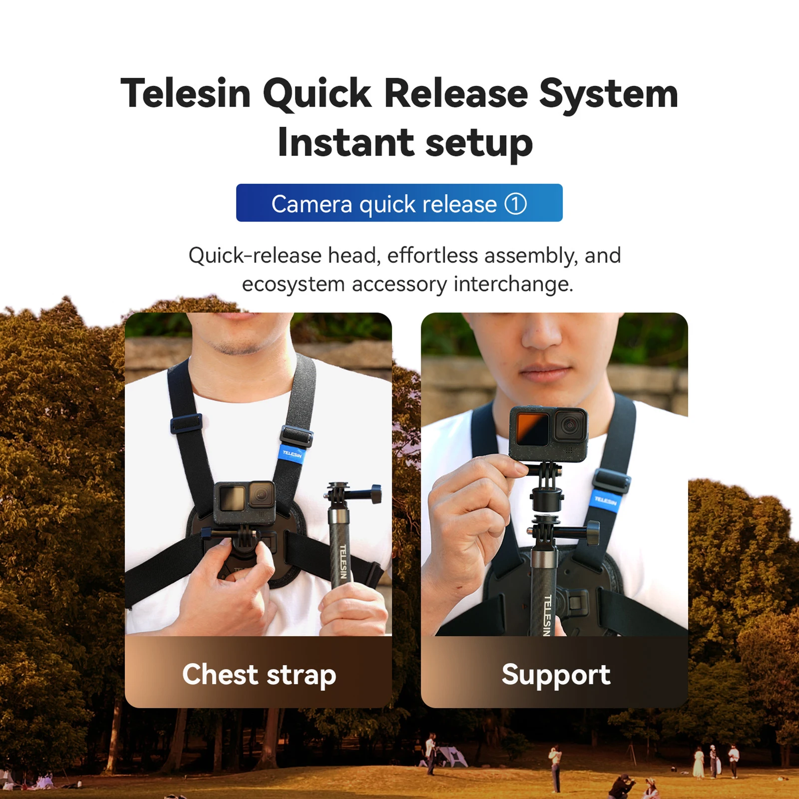 TELESIN Quick Release Chest Strap Mount Belt for GoPro Hero 12/11/10/9 DJI OSMO Action Insta360 X4/X3 Action Camera Accessories