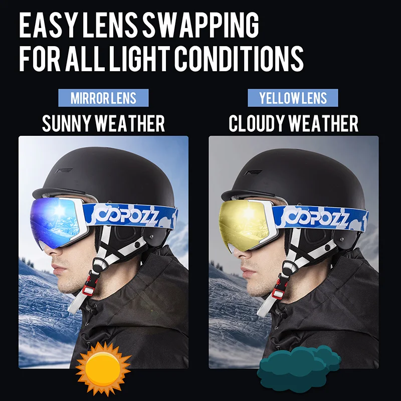 COPOZZ Magnetic Ski Goggles 2s Quick-Change Lens Professional Skiing Eyewear Men Women Anti-fog Snowboard Ski Glasses