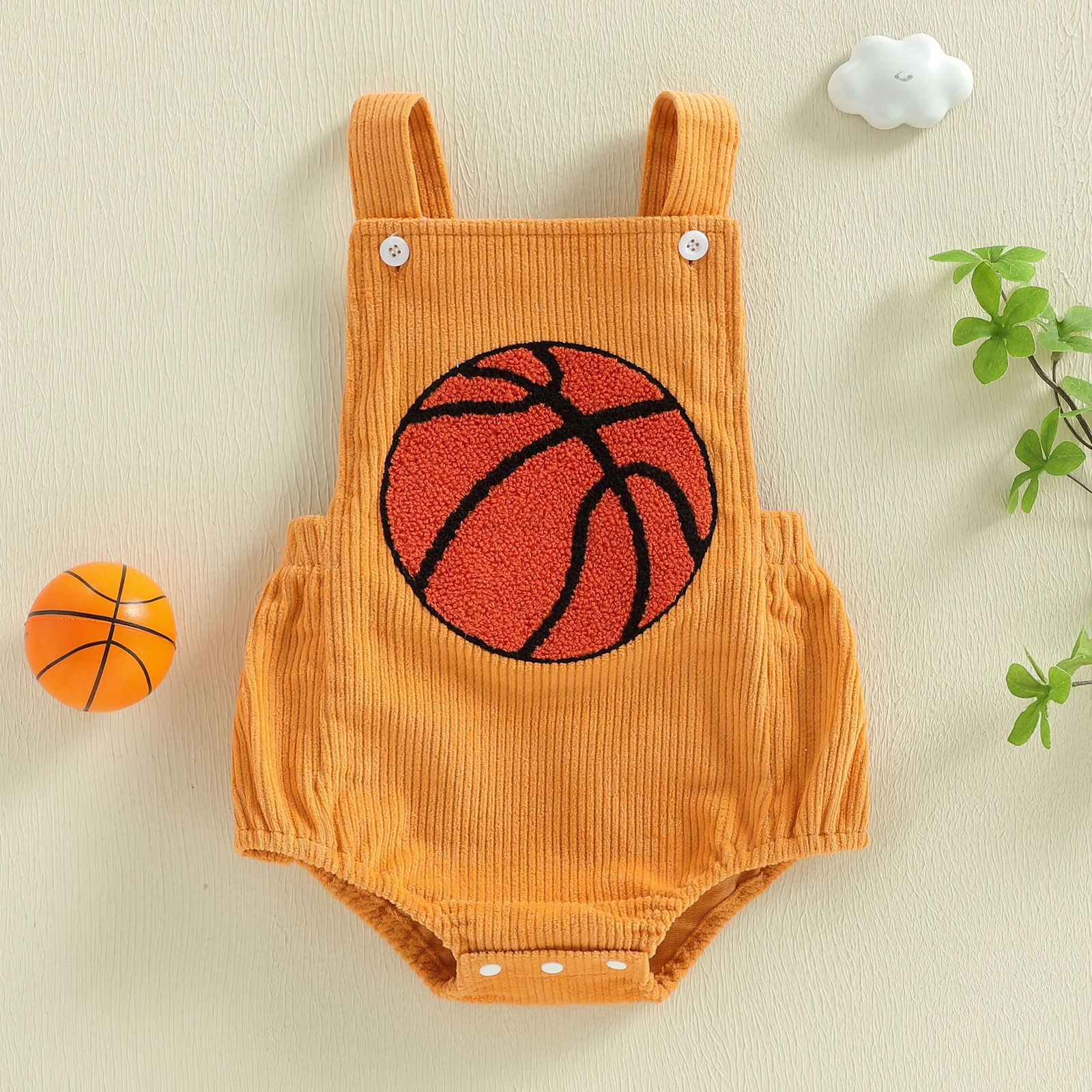 Summer Infant Baby Boy Bodysuit Sleeveless Cute Basketball Embroidery Bubble Jumpsuit Clothes