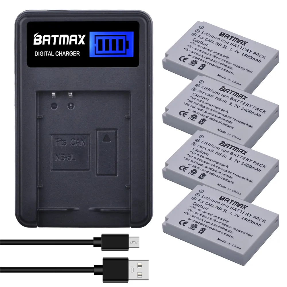 Batmax NB-5L NB 5L NB5L Battery + LCD USB Charger for Canon Powershot S100 SX200 SX210 IS SX230 HS SD790 SD850 SD890 Camera