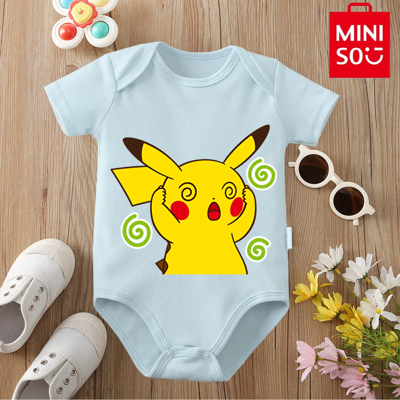 

MINISO карманный монстр Пикачу, ткань из чистого хлопка, мягкий боди с милым принтом для ребенка, комбинезон-комбинезон для новорожденных от 0 до 12 месяцев