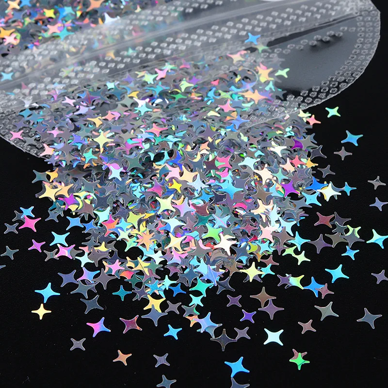 

2g/bag Mixed Laser Silver Stars Nail Charms Shining Manicure Decorations Design Press On Nails Art DIY Glitter Accessories