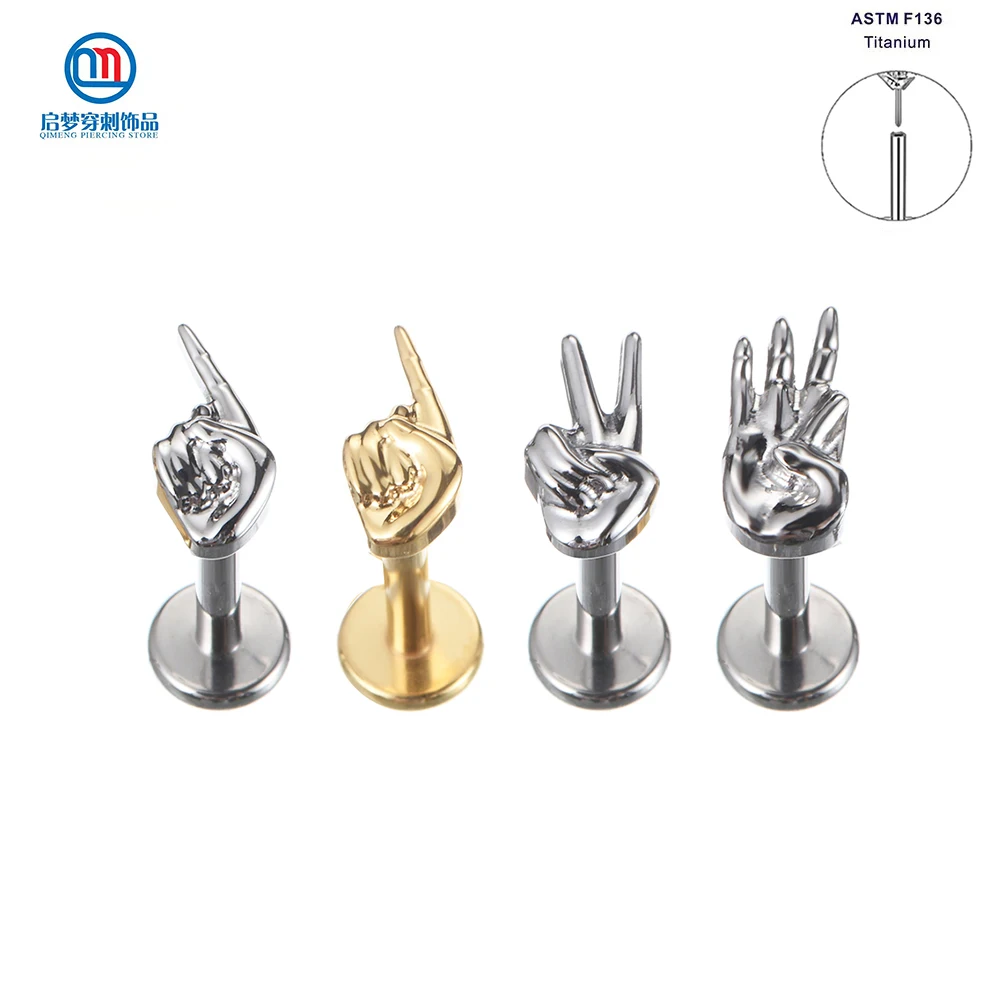 Qm Astm F136 Titanio Push Pin Finger Tops Lip Ring Threadless Labret Orecchino Tragus Flat Piercing Body Jewelry-image