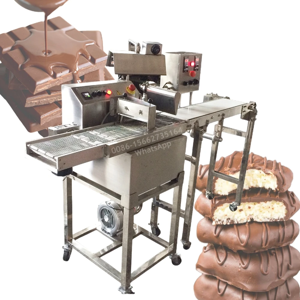 15kg Chocolate Bar Enrober Almond Chocolate Belt Melting Covering Coating Machine With Cooling Tunnel Optional