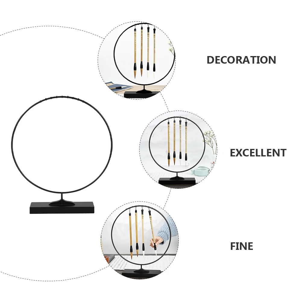 

Round Iron Pen Holder Premium Material Smooth Surface Desktop Decor Chinese Hanging Writing Brush Rack Storage Stand Ink