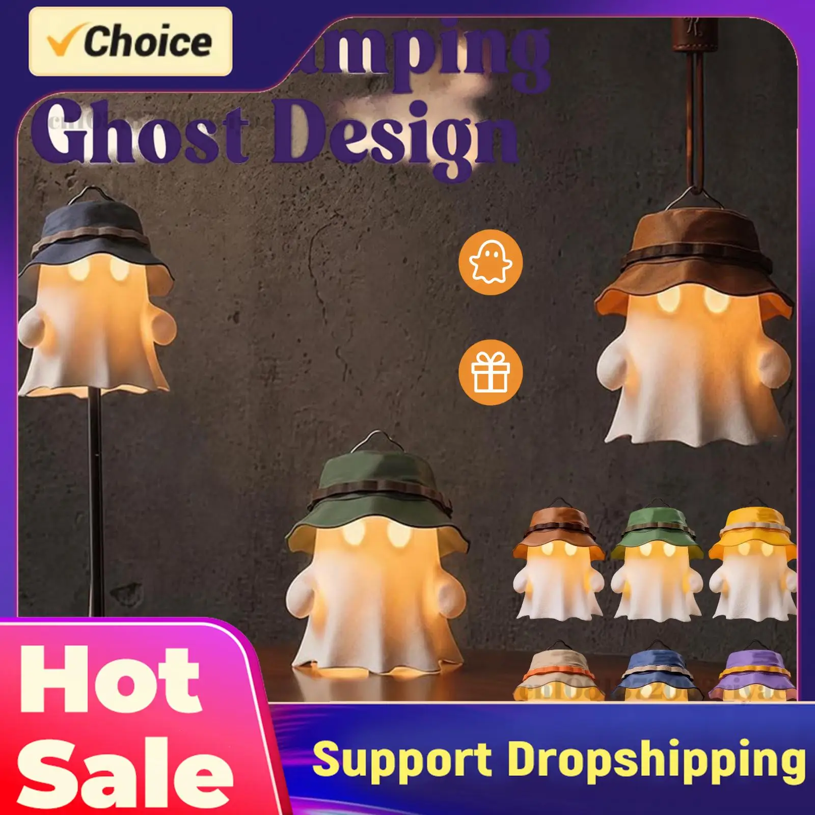 LED Campfire Ghost Lamp with Warm Flickering Glow Ghosts Table Lights Cute Camping Ghost Night Light for Halloween Decor Gifts