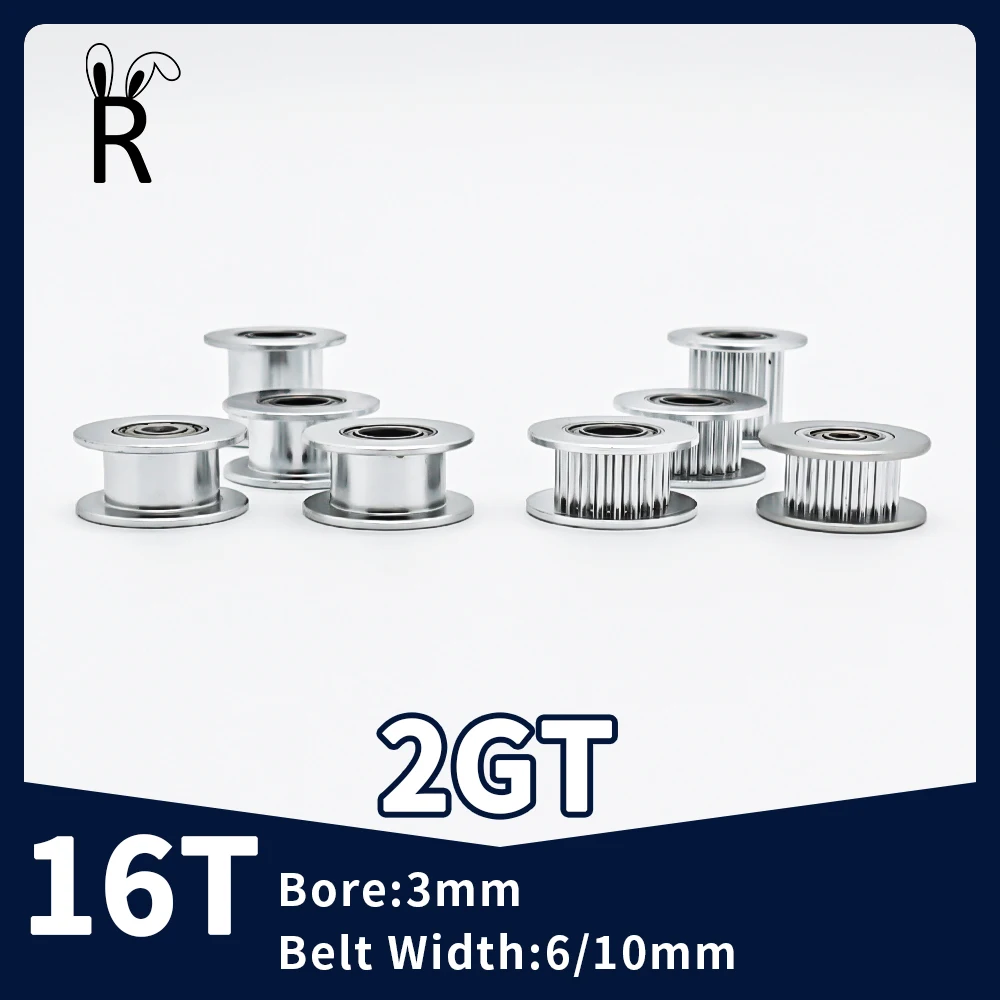 

16T Teeth 2GT Idler Pulley Synchronous Wheel Bore 3mm With Bearing 2MGT Belt Width 6/10mm GT2 Timing Pulley 3D Printer Parts