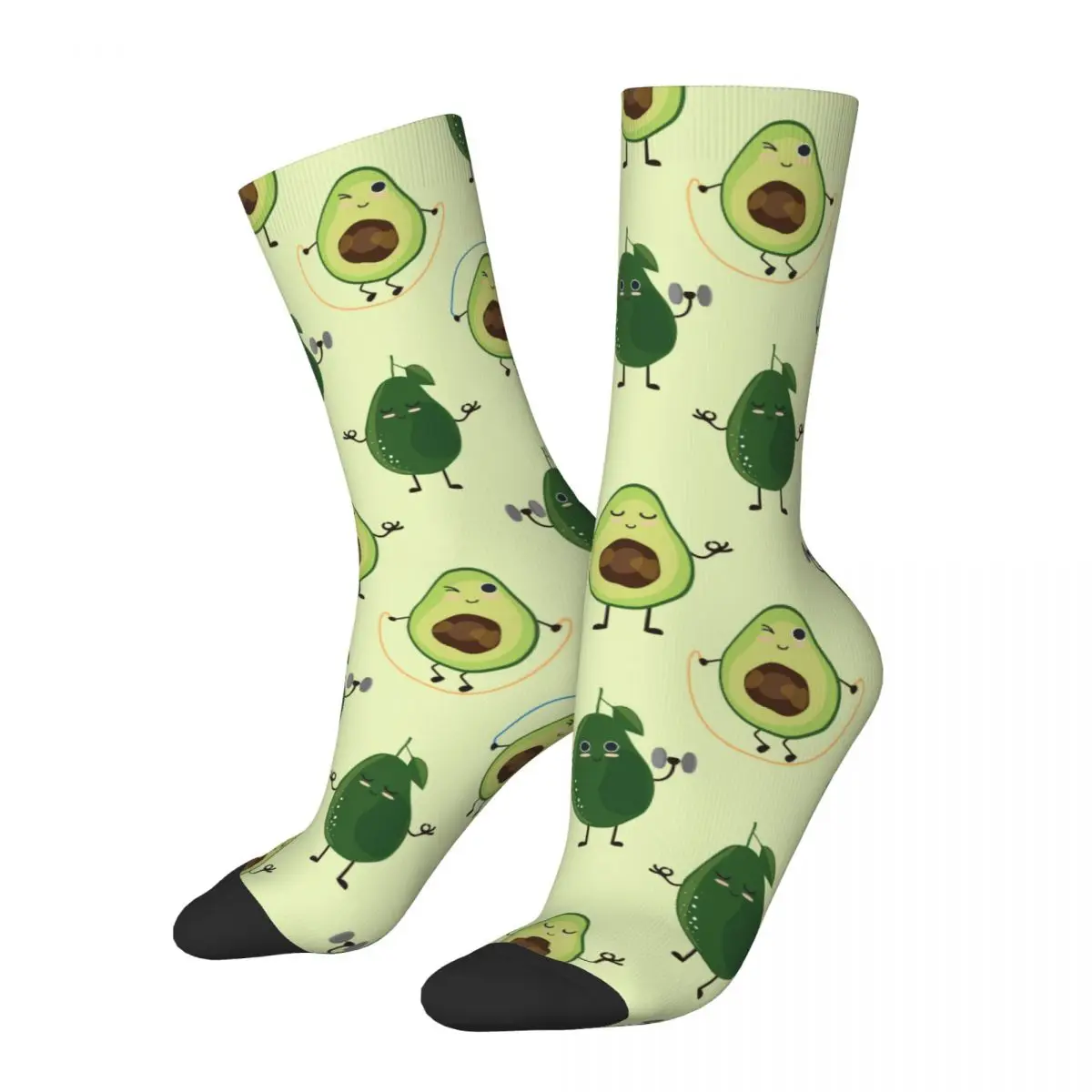 Retro Cartoon Avocado Gym Fitness Fruit Design Print Crew Socks Product All Season Cute Crew Socks Sweat Absorbing